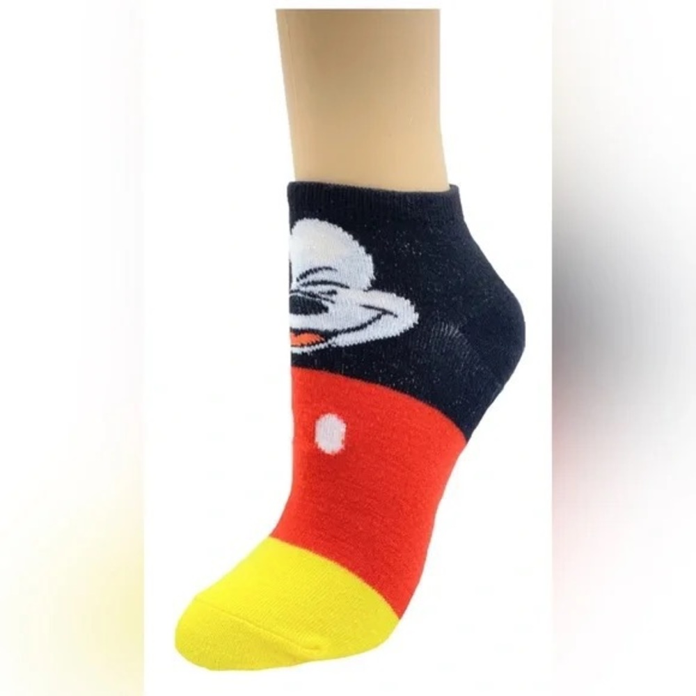 Disney’s Mickey Mouse black yellow red color block No Show Socks *5 pair*